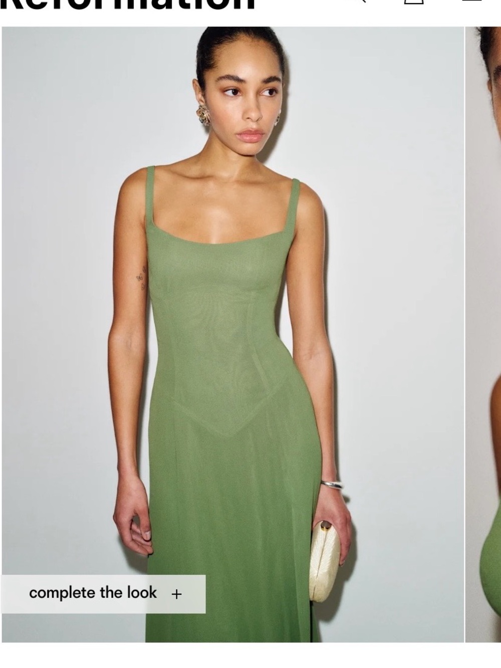 Reformation Olive Green Square-Neck Ailany Dress - Picture 3 of 9